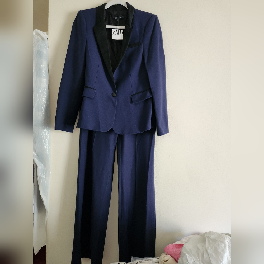 ZARA COLLECTION co-ord set blazer + pants sz M navy NWT